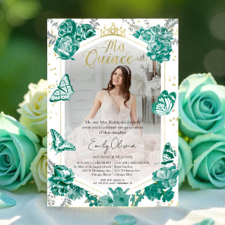 Einladung des Fotos von Quinceanera Emerald Green