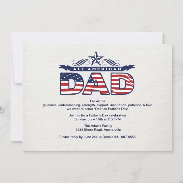 Einladung des gesamten amerikanischen Vater zum Va (Vorderseite)