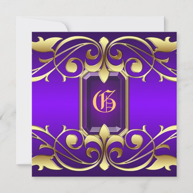 Einladung des Grand Duchess Lila Jewel Gold Scroll (Vorderseite)