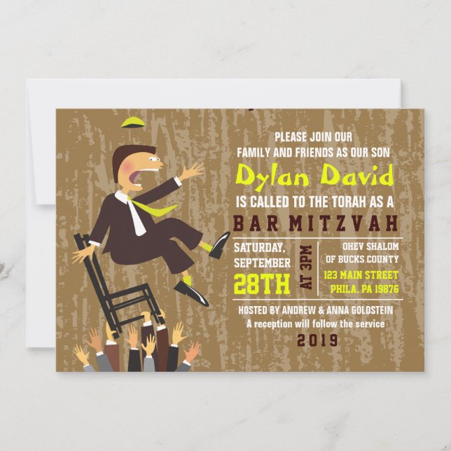 Einladung des Hora Chair Tanzes Bar Mitzvah (Vorderseite)