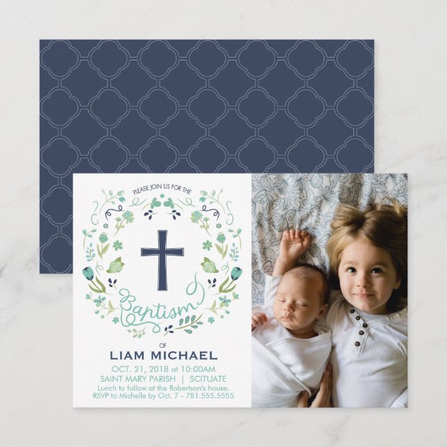 Einladung des Jungen zur Taufe - Custom Foto Card (Vorne/Hinten)