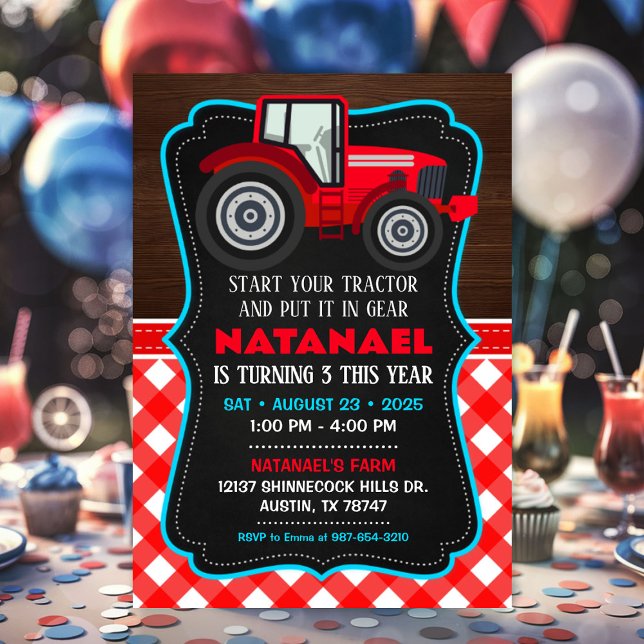 Einladung des Landwirts zur Geburtstagspartei (Tractor Invitation for Farm Birthday Party)
