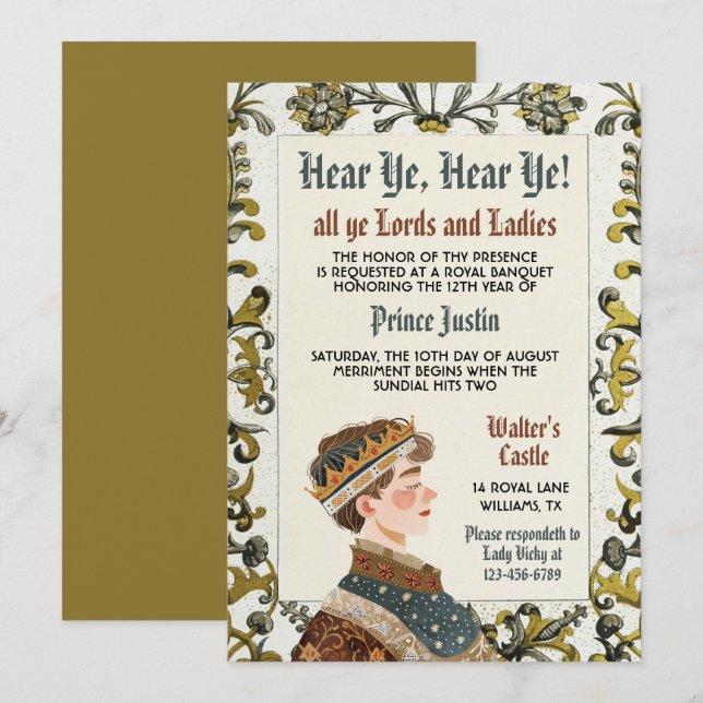 Einladung des mittelalterlichen Renaissance-Prinze (Vorne/Hinten)