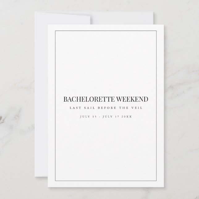 Einladung des modernen White Bachelorette Weekend (Vorderseite)