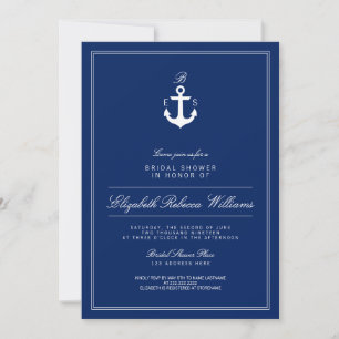 Einladung des Navy Blue Anchor Monogram Brautparty