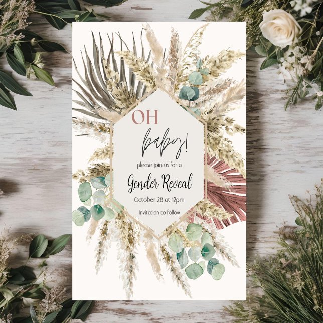 Einladung des neutralen Tone Boho Pampas Gender (Von Creator hochgeladen)