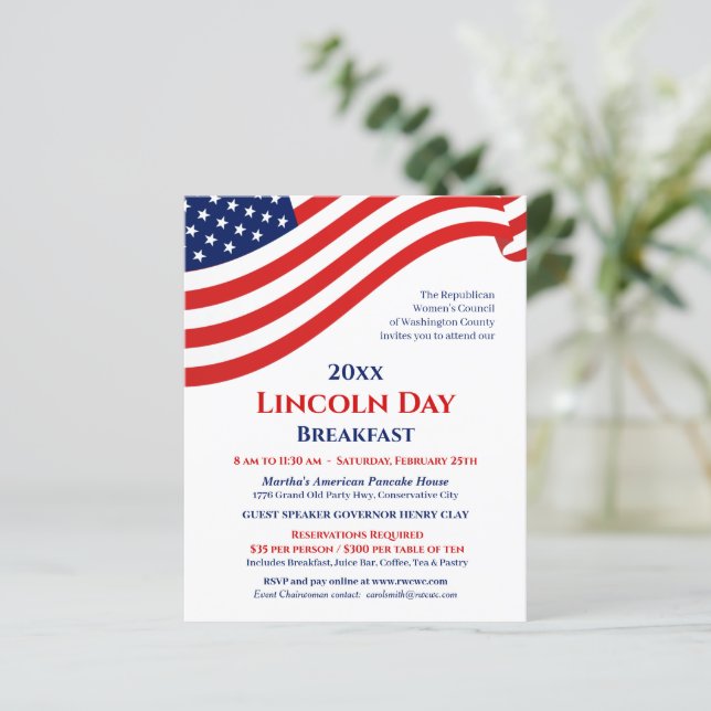 Einladung des Politischen Fundraiser Lincoln Day (Stehend Vorderseite)