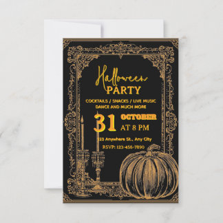 Einladung des Royal Black-and-Gold-Halloween-Party