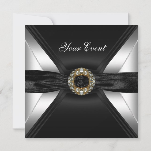 Einladung Diamond Jewel Schwarz-weiß Silver (Vorderseite)