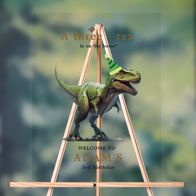 Einladung Dinosaur zum Geburtstag, drei Nachmittag Acrylschild (Neutral)