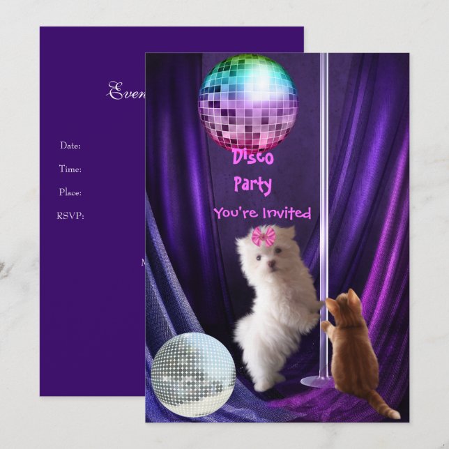 Einladung Disco Party Hunde Katze Maltesische Welp (Vorne/Hinten)