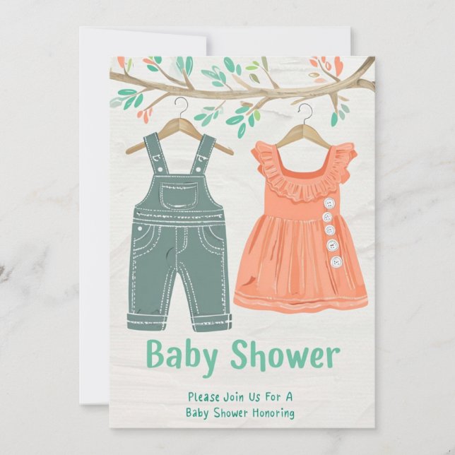 Einladung einer Crayon-Illustrierten Babydusche (Vorderseite)