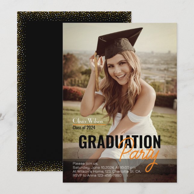Einladung einer modernen Foto Graduation Party (Vorne/Hinten)