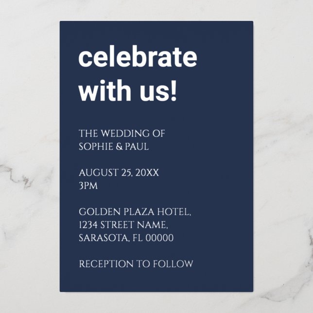 Einladung eines einfachen Navy Blue Wedding Foil (Vorderseite)
