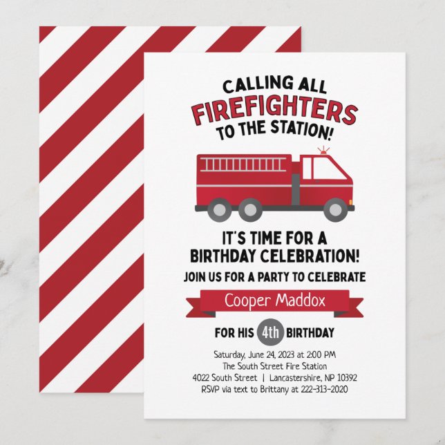 Einladung eines Feuerwehrmanns zum Geburtstag (Vorne/Hinten)