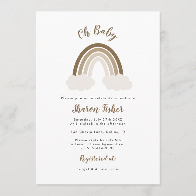 Einladung eines neutralen Regenbogenbabys (Vorderseite)