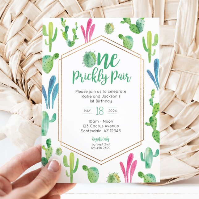 Einladung eines Prickly Pair Twin zum Geburtstag (One Prickly Pair Birthday Invitation for Twins)