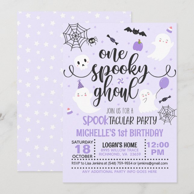 Einladung eines Spooky Ghoul - Mädchen (Lila) (Vorne/Hinten)