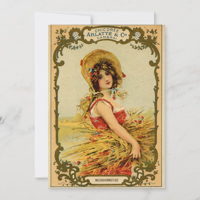 Einladung eines Vintagen Harvest Girl (Vorderseite)