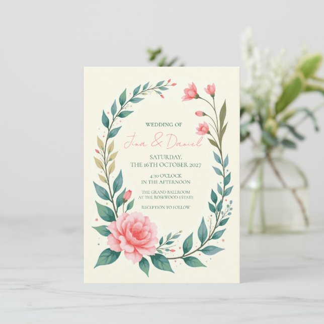 Einladung eines zarten Blumenkranzes (Stehend Vorderseite)