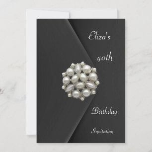 Einladung Elegant 40. Black Velvet Pearl Jewel