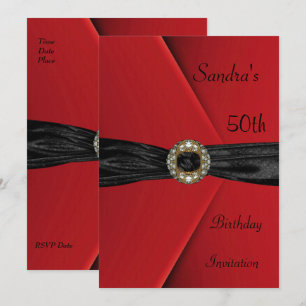 Einladung Elegant 50. Red Velvet Pearl Jewel Bow