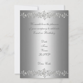 Einladung Elegant Geburtstag Grau Silver Rose Trim