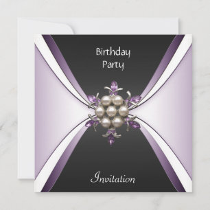 Einladung Elegant Geburtstag Mauve Schwarz Juwel