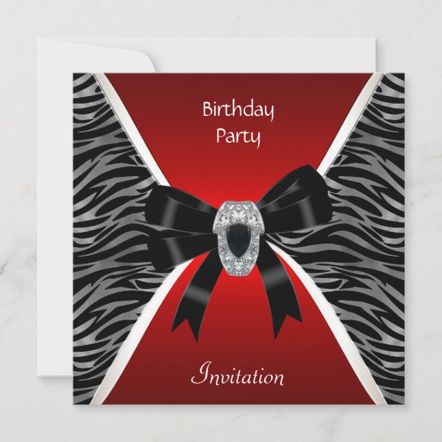 Einladung Elegant Geburtstag Red Wild Black Jewel (Vorderseite)