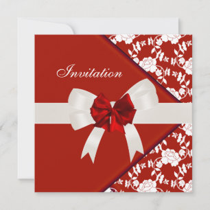 Einladung Elegant Klassisch Rot Weiß Floral