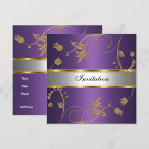 Einladung Elegant Lila Gold Silber Blumen