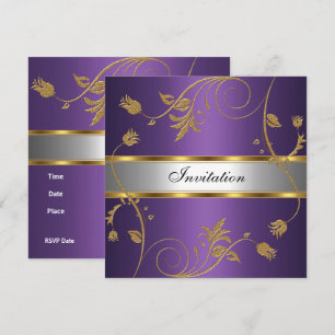 Einladung Elegant Lila Gold Silber Floral