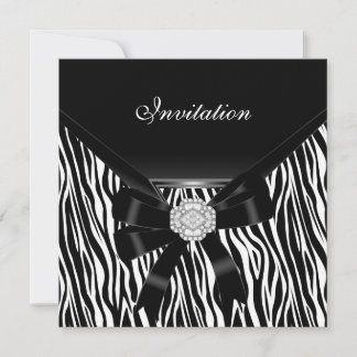 Einladung Elegant Silber Schwarz Weiß Juwel Zebra