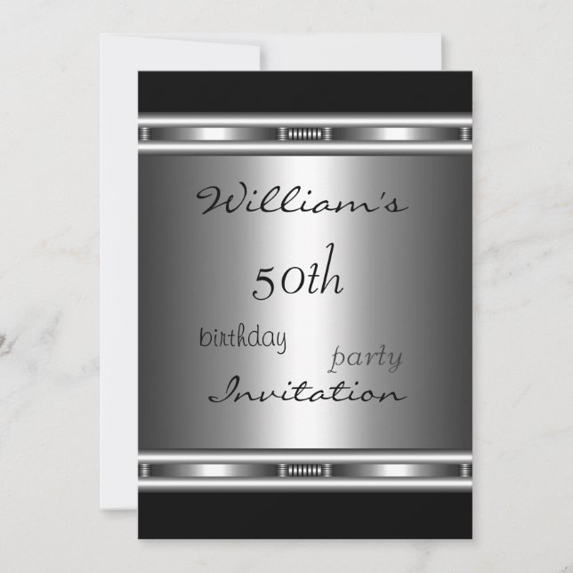 Einladung Elegant Silver Black 50. Geburtstag (Vorderseite)