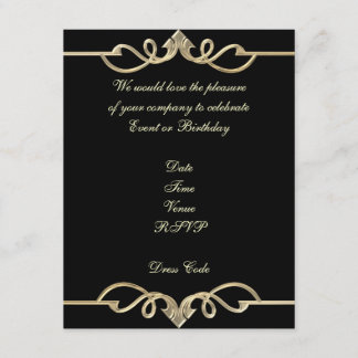 Einladung Elegante Birthday Black Gold Trim