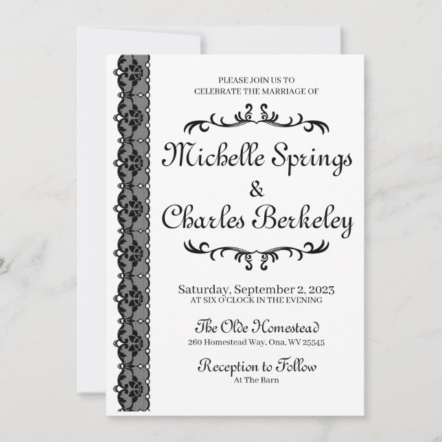 Einladung Elegante Black Lace Hochzeit Einladungen (Vorderseite)