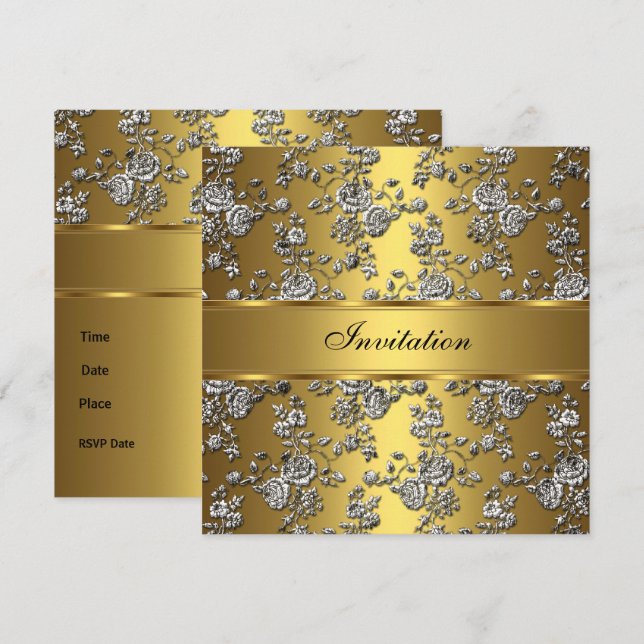 Einladung Elegante Klasse Gold Embossed Blumen (Vorne/Hinten)