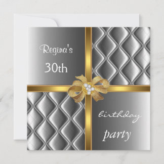 Einladung Elegante Silver Silk Gold Bow Diamant