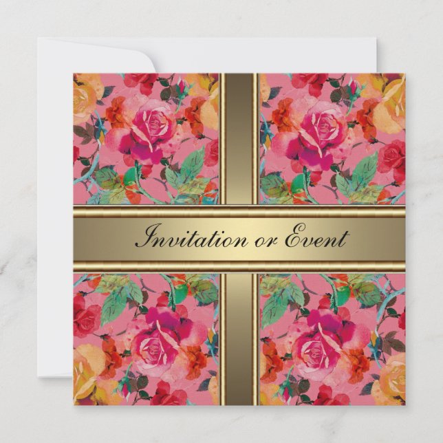Einladung Elegante Vintage Blume Rosa (Vorderseite)