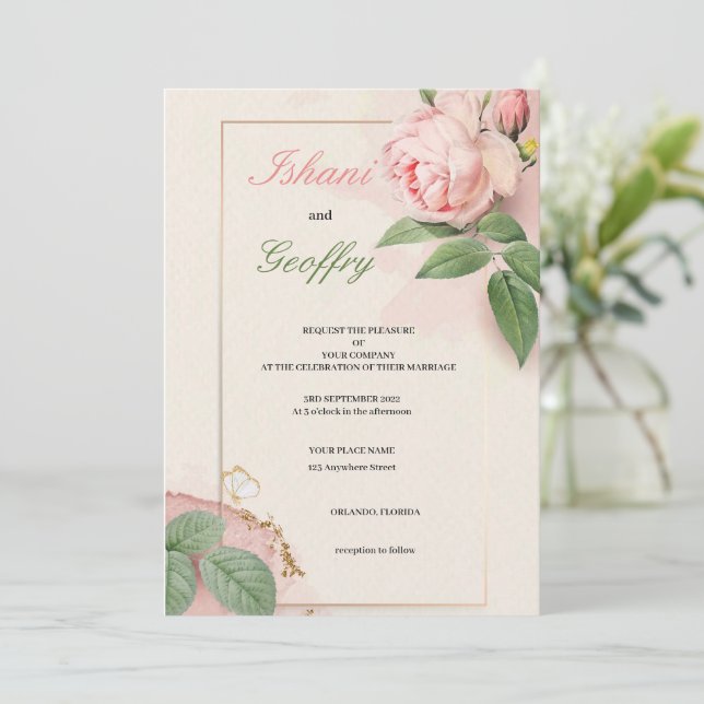 EINLADUNG ELEGANTER UND NIEDLICHER PINK-WEDDBLUMEN (Stehend Vorderseite)