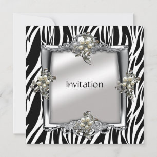 Einladung Elegantes Tier Zebra Silber Juwel Flora