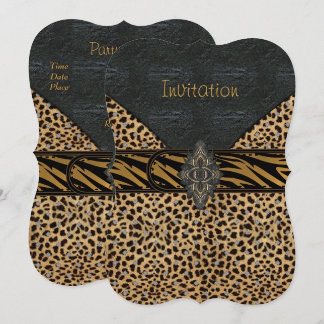 Einladung Exotic Gold Black Animal Leather Multi (Vorne/Hinten)