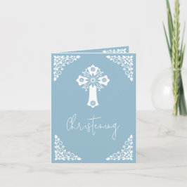Einladung Floral Cross Christening Sky Blue