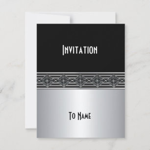 Einladung für alle Anlässe Silber Schwarz Art Deco