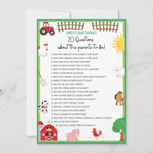 Einladung für Baby Shower-Dusche für Landtiere (Vorderseite)