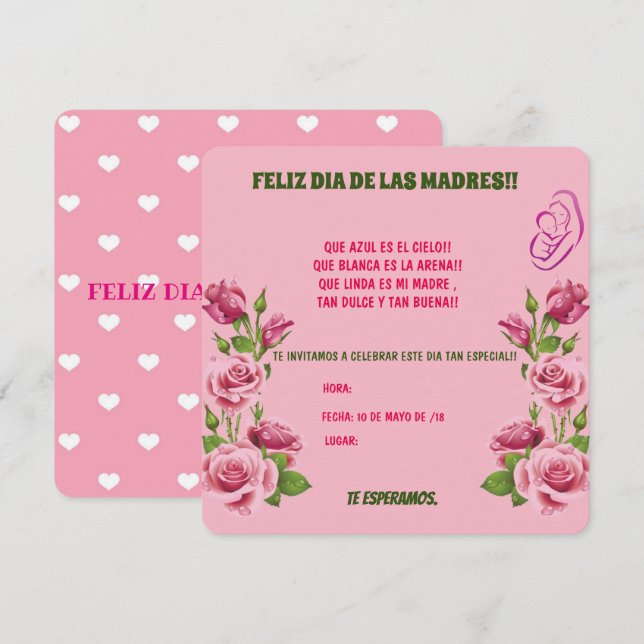 EINLADUNG FÜR den TAG VON MADRES. (Vorne/Hinten)