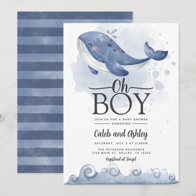 Einladung für eine Whale-Babydusche (Vorne/Hinten)