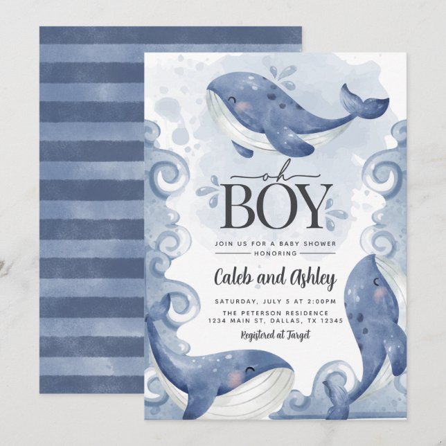 Einladung für eine Whale-Babydusche (Vorne/Hinten)
