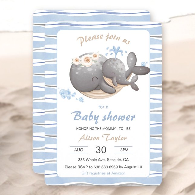 Einladung für eine Whale-Babydusche (Nautical Whale Baby Shower Invitation)