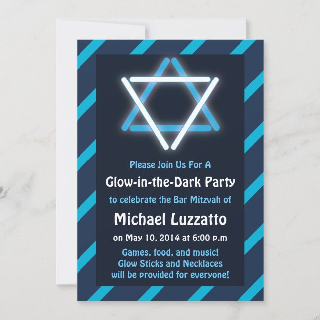Einladung für Glow-in-the-Dark Bar Mitzvah (Vorderseite)